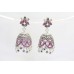 Jhumka Earrings Silver 925 Sterling Dangle Drop Pink Zircon Marcasite Stone A927